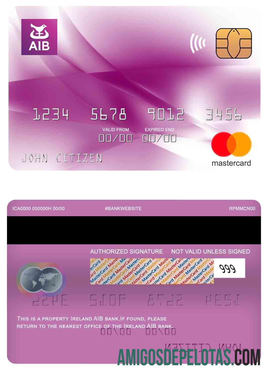 Irlanda AIB Bank Mastercard exemplo real